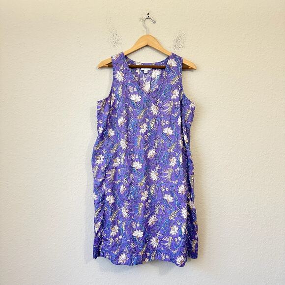 J. JILL Love Linen Mini Shift Dress Purple Floral Sleeveless Beach Boho - Picture 1 of 11
